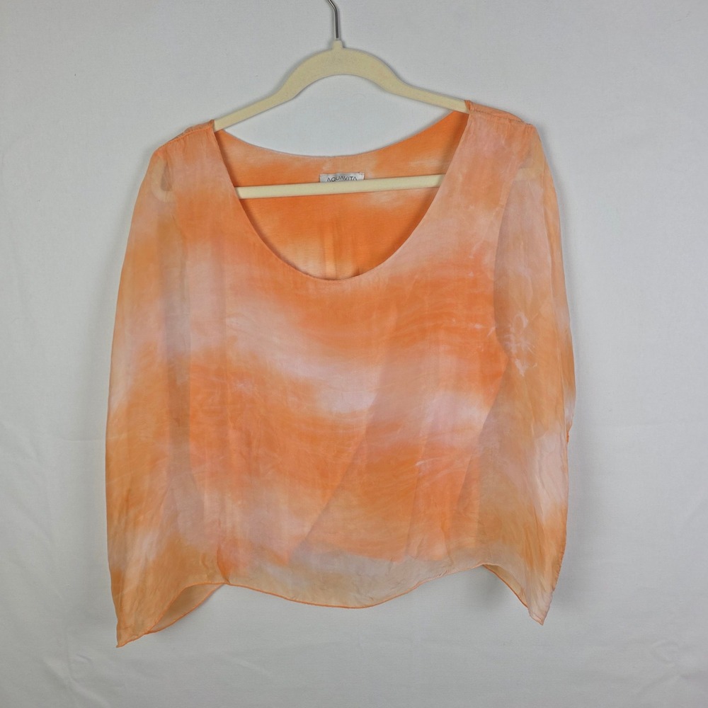 Aquavita Orange Tie Dye Silk Blend Layered Top Made in Italy S/M
